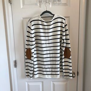 Elbow patch striped sweater